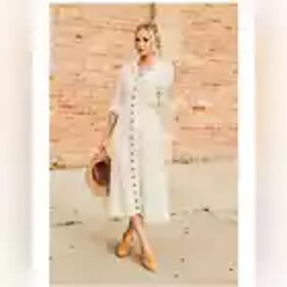 Free People Diamond Head Embroidered Midi Dress Raw Linen Ivory Boho XS